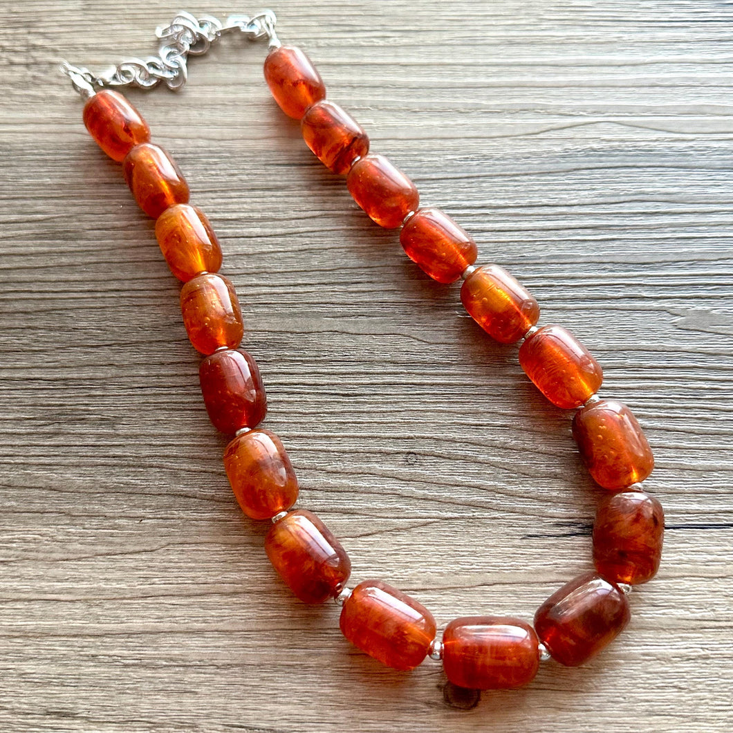 Tortoise Shell Chunky Statement Necklace, Big beaded jewelry, Single Strand Resin earrings bracelet Bib brown red freckled wedding