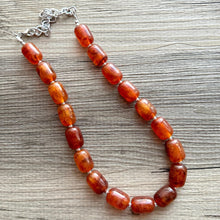 Load image into Gallery viewer, Tortoise Shell Chunky Statement Necklace, Big beaded jewelry, Single Strand Resin earrings bracelet Bib brown red freckled wedding