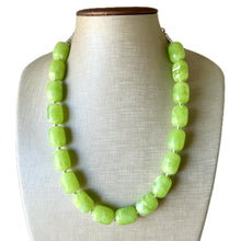 Load image into Gallery viewer, Lime Green Chunky Statement Necklace, Big beaded jewelry, Single Strand Resin earrings bracelet Bib light green wedding layering