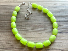Load image into Gallery viewer, Lime Green Chunky Statement Necklace, Big beaded jewelry, Single Strand Resin earrings bracelet Bib light green wedding layering