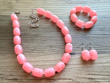 Load image into Gallery viewer, Cotton Candy Pink Chunky Statement Necklace, Big beaded jewelry, Single Strand Resin earrings bracelet Bib light pink bridesmaid wedding