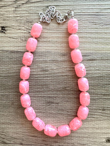 Cotton Candy Pink Chunky Statement Necklace, Big beaded jewelry, Single Strand Resin earrings bracelet Bib light pink bridesmaid wedding