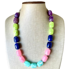 Load image into Gallery viewer, Jewel Tones Chunky Statement Necklace, Big beaded jewelry, Single Strand Resin earrings bracelet Bib green blue lime pink bridesmaid wedding