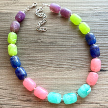 Load image into Gallery viewer, Jewel Tones Chunky Statement Necklace, Big beaded jewelry, Single Strand Resin earrings bracelet Bib green blue lime pink bridesmaid wedding