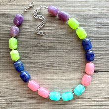 Load image into Gallery viewer, Jewel Tones Chunky Statement Necklace, Big beaded jewelry, Single Strand Resin earrings bracelet Bib green blue lime pink bridesmaid wedding