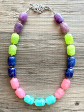 Load image into Gallery viewer, Jewel Tones Chunky Statement Necklace, Big beaded jewelry, Single Strand Resin earrings bracelet Bib green blue lime pink bridesmaid wedding