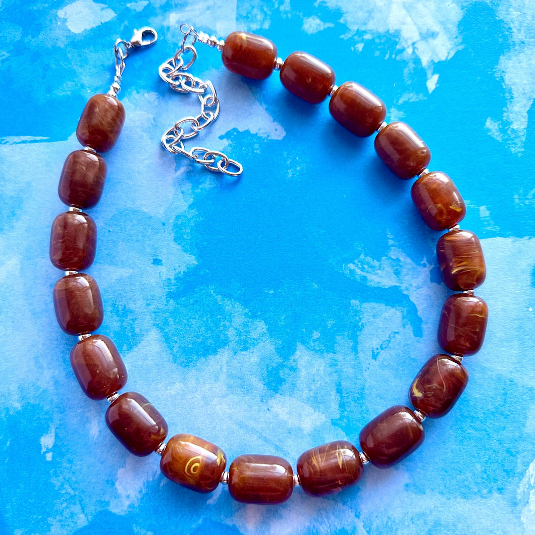 Hot cocoa Chunky Statement Necklace, Big beaded jewelry, Single Strand Resin earrings bracelet Bib chocolate brown bridesmaid wedding