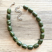 Load image into Gallery viewer, Olive Green Chunky Statement Necklace, Big beaded jewelry, Single Strand Resin Statement Necklace, Bib army green bridesmaid wedding