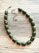 Load image into Gallery viewer, Olive Green Chunky Statement Necklace, Big beaded jewelry, Single Strand Resin Statement Necklace, Bib army green bridesmaid wedding