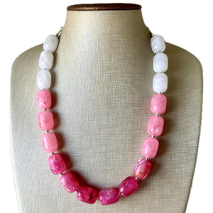 Candy Pink Ombré Chunky Statement Necklace, Big beaded jewelry, Single Strand Resin earrings bracelet Bib light pink bridesmaid wedding