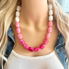 Load image into Gallery viewer, Candy Pink Ombré Chunky Statement Necklace, Big beaded jewelry, Single Strand Resin earrings bracelet Bib light pink bridesmaid wedding