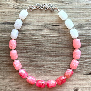 Candy Pink Ombré Chunky Statement Necklace, Big beaded jewelry, Single Strand Resin earrings bracelet Bib light pink bridesmaid wedding