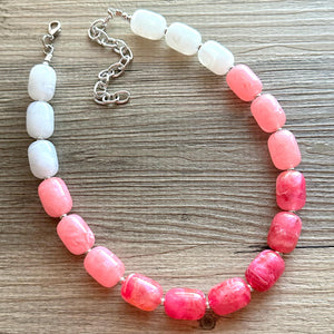 Candy Pink Ombré Chunky Statement Necklace, Big beaded jewelry, Single Strand Resin earrings bracelet Bib light pink bridesmaid wedding