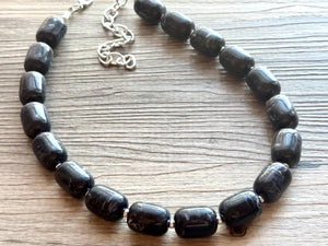 Black Chunky Statement Necklace, Big beaded jewelry Single Strand Resin earrings bracelet Bib silver set bridesmaid wedding gifts for women