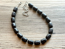Load image into Gallery viewer, Black Chunky Statement Necklace, Big beaded jewelry Single Strand Resin earrings bracelet Bib silver set bridesmaid wedding gifts for women