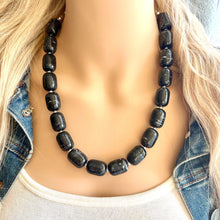 Load image into Gallery viewer, Black Chunky Statement Necklace, Big beaded jewelry Single Strand Resin earrings bracelet Bib silver set bridesmaid wedding gifts for women