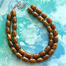 Load image into Gallery viewer, Hot cocoa Chunky Statement Necklace, Big beaded jewelry, Double Strand Resin earrings bracelet Bib chocolate brown bridesmaid wedding