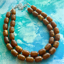 Load image into Gallery viewer, Hot cocoa Chunky Statement Necklace, Big beaded jewelry, Double Strand Resin earrings bracelet Bib chocolate brown bridesmaid wedding