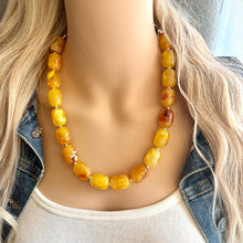 Load image into Gallery viewer, Marigold Chunky Statement Necklace, Big beaded jewelry, Single Strand Resin earrings bracelet Bib yellow orange red bridesmaid wedding