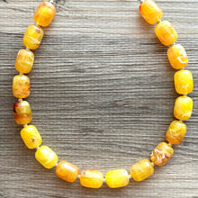 Load image into Gallery viewer, Marigold Chunky Statement Necklace, Big beaded jewelry, Single Strand Resin earrings bracelet Bib yellow orange red bridesmaid wedding