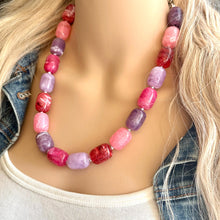 Load image into Gallery viewer, Candy Island Ombré Chunky Statement Necklace, Big beaded jewelry, Single Strand Resin earrings bracelet Bib light pink purple red wedding
