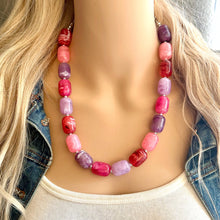 Load image into Gallery viewer, Candy Island Ombré Chunky Statement Necklace, Big beaded jewelry, Single Strand Resin earrings bracelet Bib light pink purple red wedding