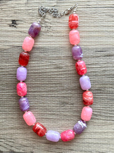 Candy Island Ombré Chunky Statement Necklace, Big beaded jewelry, Single Strand Resin earrings bracelet Bib light pink purple red wedding