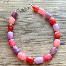 Load image into Gallery viewer, Candy Island Ombré Chunky Statement Necklace, Big beaded jewelry, Single Strand Resin earrings bracelet Bib light pink purple red wedding