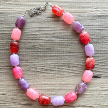 Load image into Gallery viewer, Candy Island Ombré Chunky Statement Necklace, Big beaded jewelry, Single Strand Resin earrings bracelet Bib light pink purple red wedding