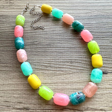 Load image into Gallery viewer, Tropical Island Ombré Chunky Statement Necklace, Big beaded jewelry, Single Strand Resin earrings bracelet Bib light pink peach mint wedding