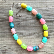 Load image into Gallery viewer, Tropical Island Ombré Chunky Statement Necklace, Big beaded jewelry, Single Strand Resin earrings bracelet Bib light pink peach mint wedding