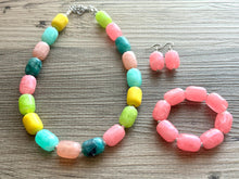 Load image into Gallery viewer, Tropical Island Ombré Chunky Statement Necklace, Big beaded jewelry, Single Strand Resin earrings bracelet Bib light pink peach mint wedding