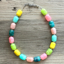 Load image into Gallery viewer, Tropical Island Ombré Chunky Statement Necklace, Big beaded jewelry, Single Strand Resin earrings bracelet Bib light pink peach mint wedding