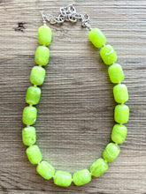 Load image into Gallery viewer, Lime Green Chunky Statement Necklace, Big beaded jewelry, Single Strand Resin earrings bracelet Bib light green wedding layering