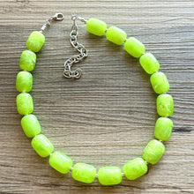 Load image into Gallery viewer, Lime Green Chunky Statement Necklace, Big beaded jewelry, Single Strand Resin earrings bracelet Bib light green wedding layering