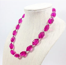 Load image into Gallery viewer, SALE! Raspberry &amp; Silver single strand necklace - Magenta Pink Statement Jewelry - Acrylic faceted beaded necklace