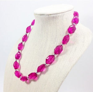 SALE! Raspberry & Silver single strand necklace - Magenta Pink Statement Jewelry - Acrylic faceted beaded necklace