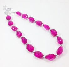 Load image into Gallery viewer, SALE! Raspberry &amp; Silver single strand necklace - Magenta Pink Statement Jewelry - Acrylic faceted beaded necklace