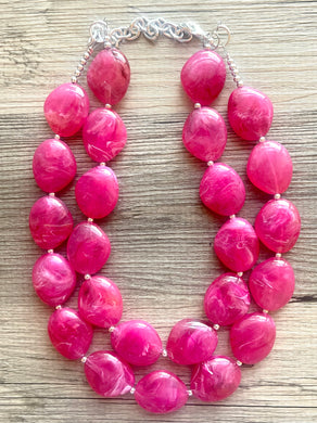 Magenta Big Beaded Statement Necklace, beaded jewelry, pink beaded necklace, dark pink necklace chunky beaded bib earrings