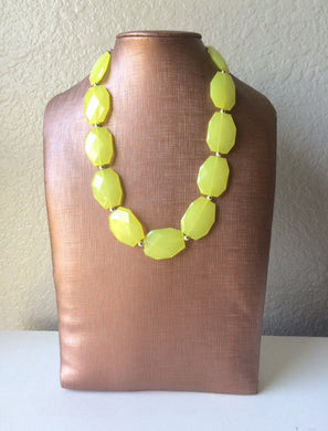 Single Strand Lemon Yellow Big Beaded Statement Necklace - Bright & Fun Jewelry - Sunflower