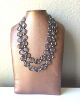 Load image into Gallery viewer, Dark Gray Double Strand statement necklace, big beaded chunky jewelry, gray earrings necklace jewelry set, beaded jewelry smoke gray