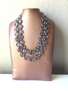 Dark Gray Double Strand statement necklace, big beaded chunky jewelry, gray earrings necklace jewelry set, beaded jewelry smoke gray