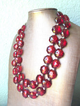 Load image into Gallery viewer, Dark Red Double Strand statement necklace - pretty big beaded chunky jewelry marsala crimson garnet