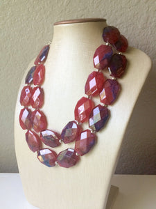 Red & Navy Chunky Statement Necklace - Big beaded jewelry - Double Strand Statement Necklace