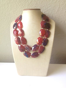 Red & Navy Chunky Statement Necklace - Big beaded jewelry - Double Strand Statement Necklace