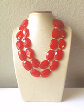 Load image into Gallery viewer, Cherry Red chunky Necklace, bright red jewelry set, big beaded chunky red statement necklace and earrings, crimson red necklace