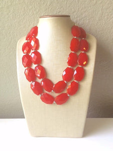 Cherry Red chunky Necklace, bright red jewelry set, big beaded chunky red statement necklace and earrings, crimson red necklace