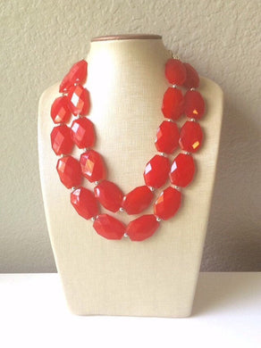Cherry Red Necklace - Double strand bright red jewelry - big beaded chunky  statement necklace