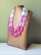 Load image into Gallery viewer, Pink Ombre Necklace - Double strand bright jewelry - big beaded chunky statement blush magenta white