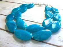 Load image into Gallery viewer, Big Bead light Blue Necklace - Double Strand Statement Jewelry - pool carribbean Chunky bib bridesmaid or everyday bubble jewelry